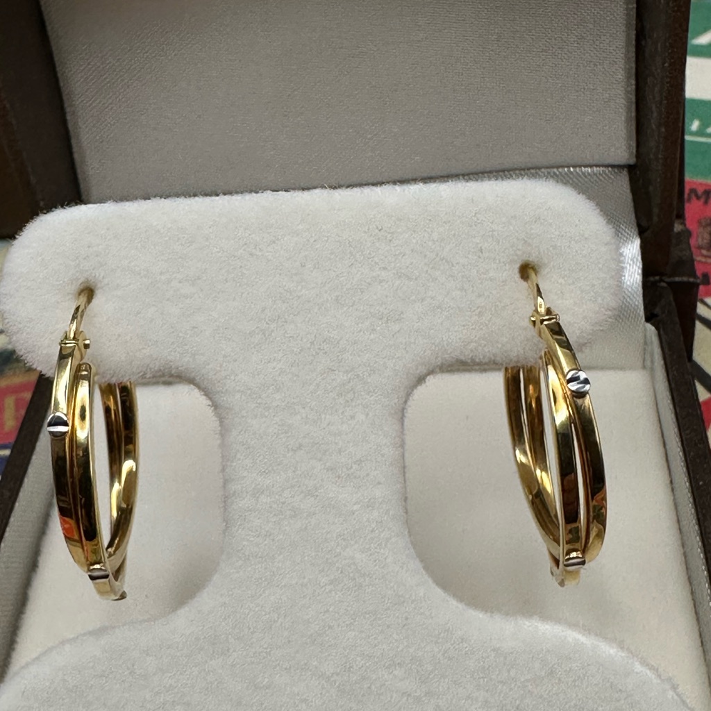 Elegant Gold And Silver Hoop Earrings 18k Yellow And White Gold Screws
